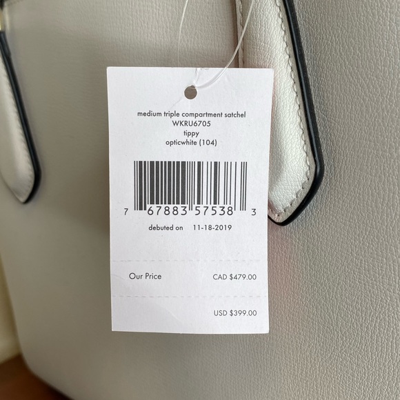 NWT Authentic Kate Spade Medium Triple Compartment Satchel, Opticwhite color - Picture 3 of 16